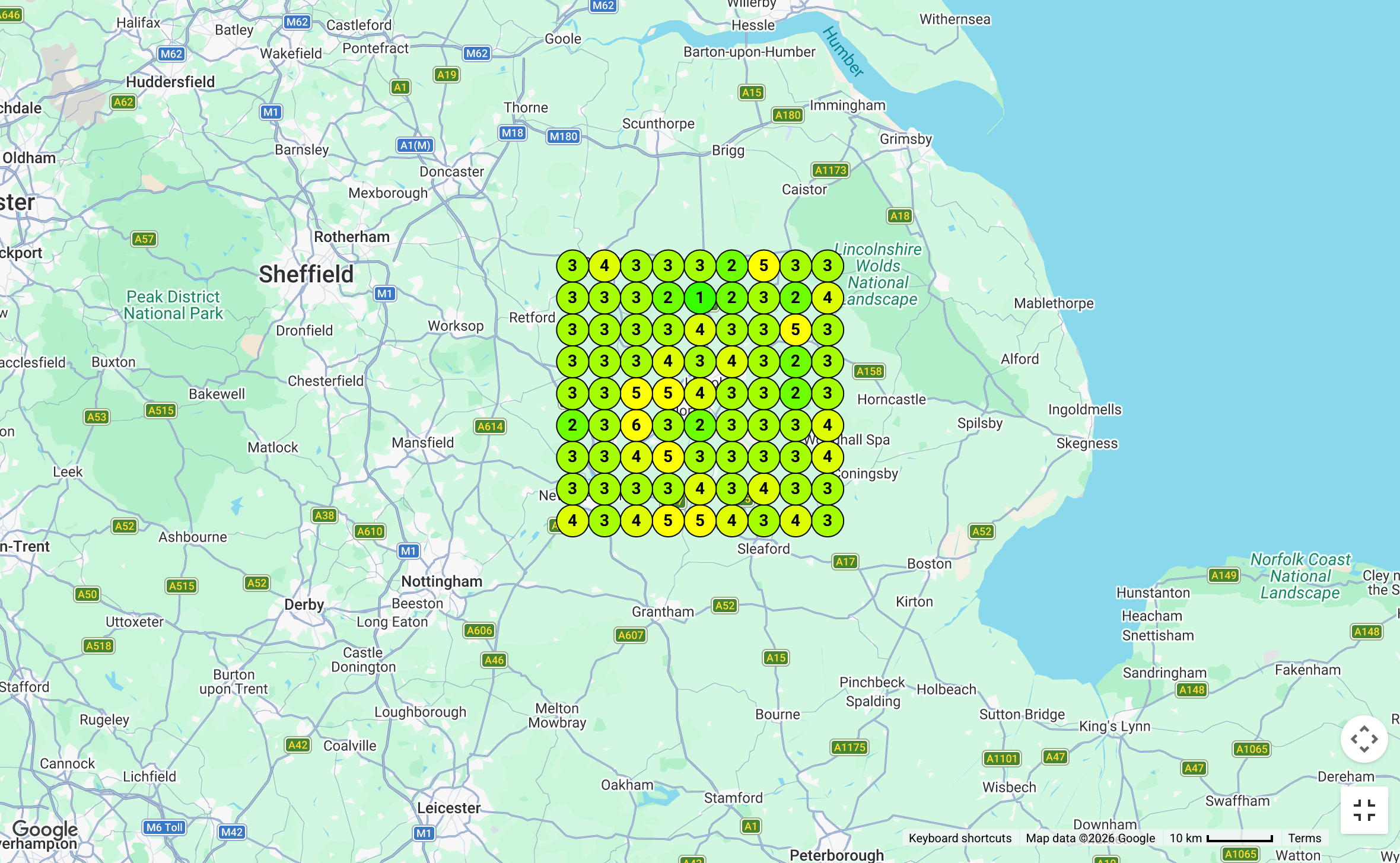 Rank tracking heatmap showing positions 1-4 across Lincoln after SEO work